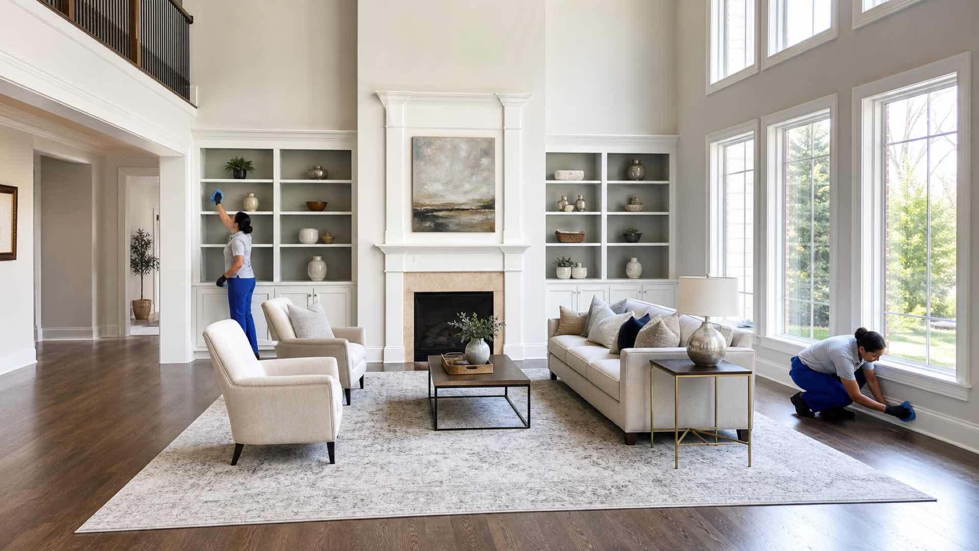 Deep cleaning living room baseboards